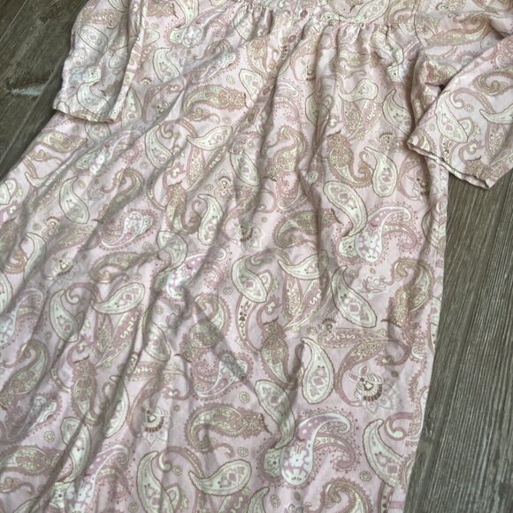 Vintage Kathryn Nightgown M‎ Pink Paisley Cotton Flannel Granny Cottage Core - Picture 2 of 7